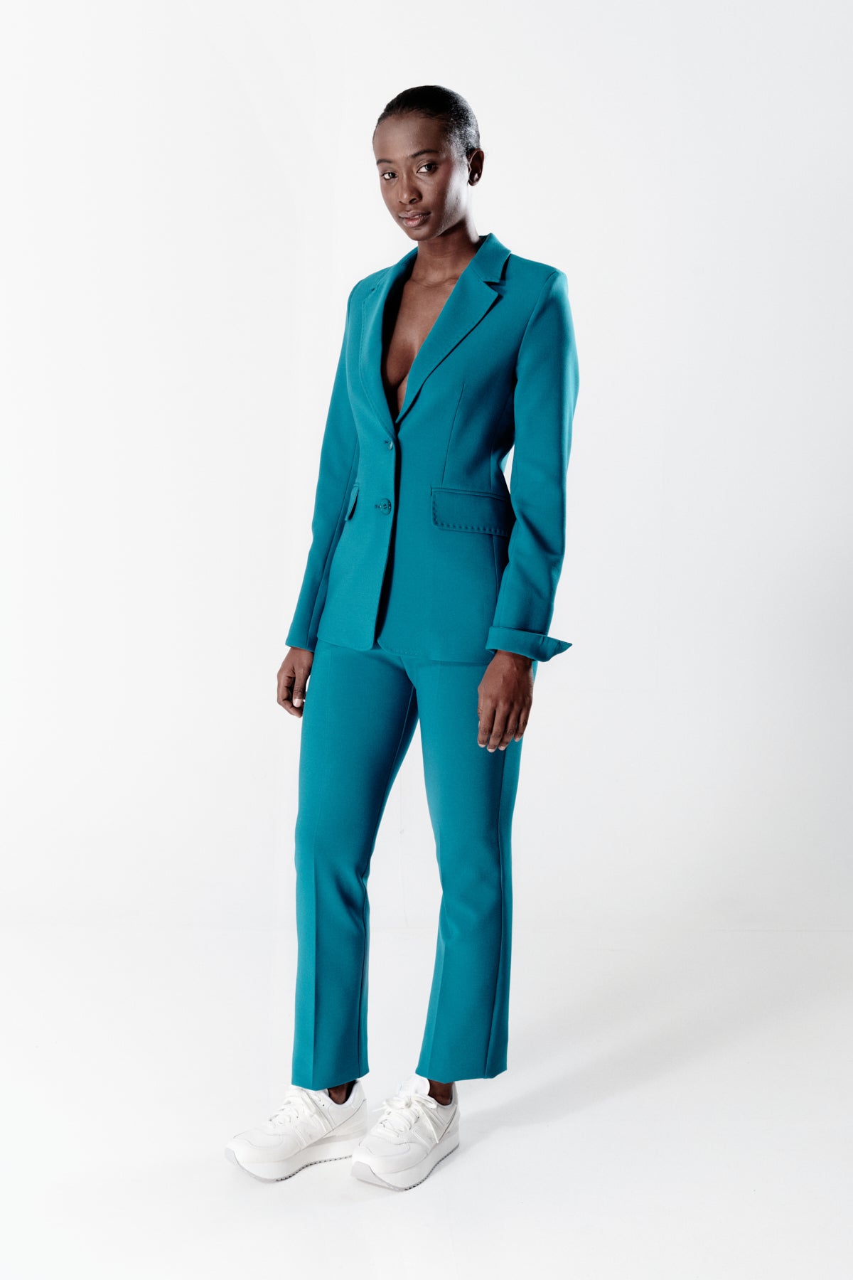 Women's Black Suit Styles With Turquoise Blue Jacket Lily